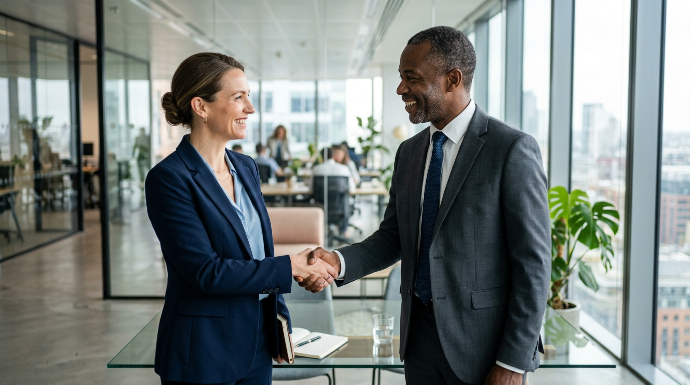 Handshake in professional setting suggesting trust